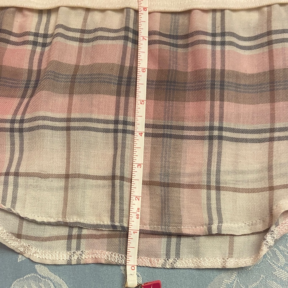 Women's Cream and Pink Plaid Hem Top - Picture 9 of 11